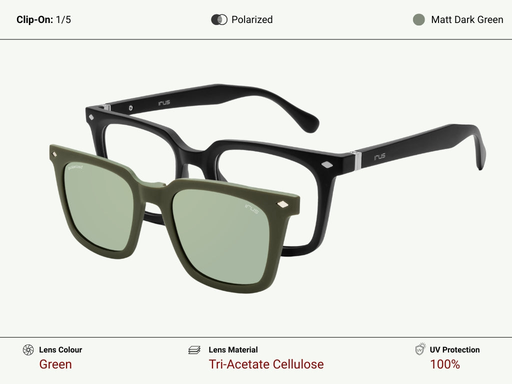 IRUS 3551 Unisex Square Clip-On Frames with 5 Clip-Ons