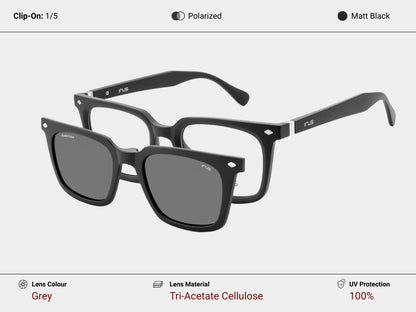 IRUS 3508 Men Square Clip-On Frames with 5 Clip-Ons