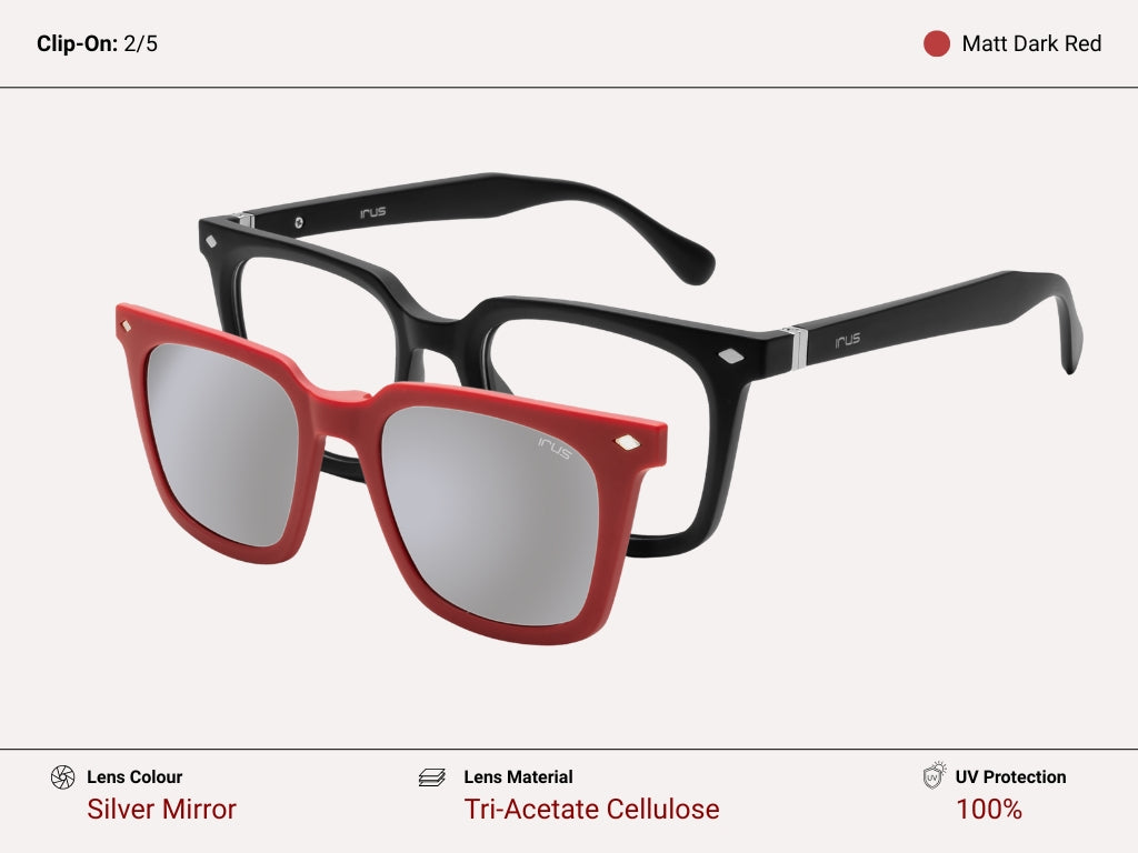 IRUS 3551 Unisex Square Clip-On Frames with 5 Clip-Ons