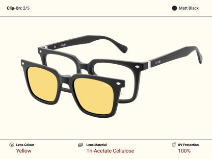 IRUS 3508 Men Square Clip-On Frames with 5 Clip-Ons
