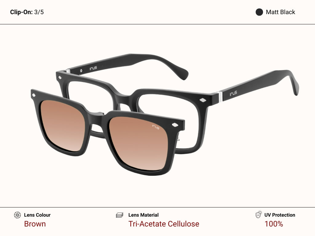 IRUS 3508 Men Square Clip-On Frames with 5 Clip-Ons
