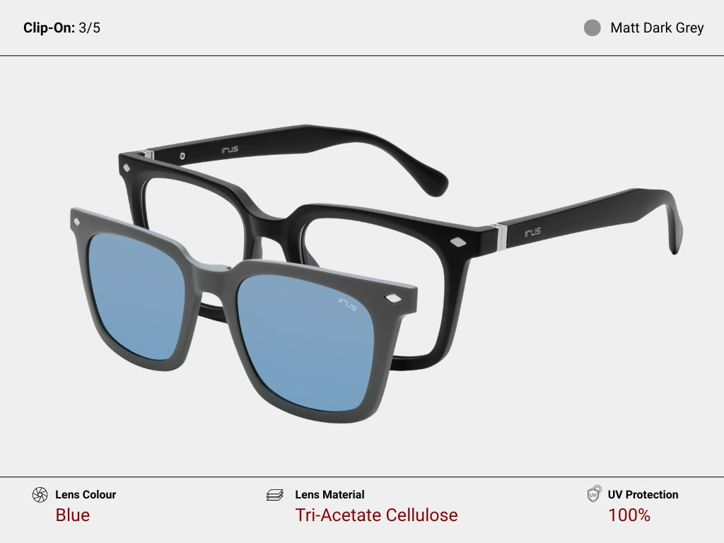 IRUS 3551 Unisex Square Clip-On Frames with 5 Clip-Ons