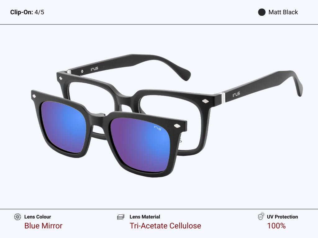 IRUS 3508 Men Square Clip-On Frames with 5 Clip-Ons