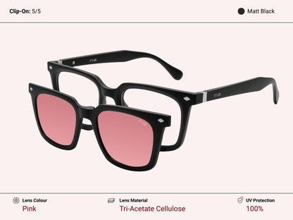 IRUS 3551 Unisex Square Clip-On Frames with 5 Clip-Ons
