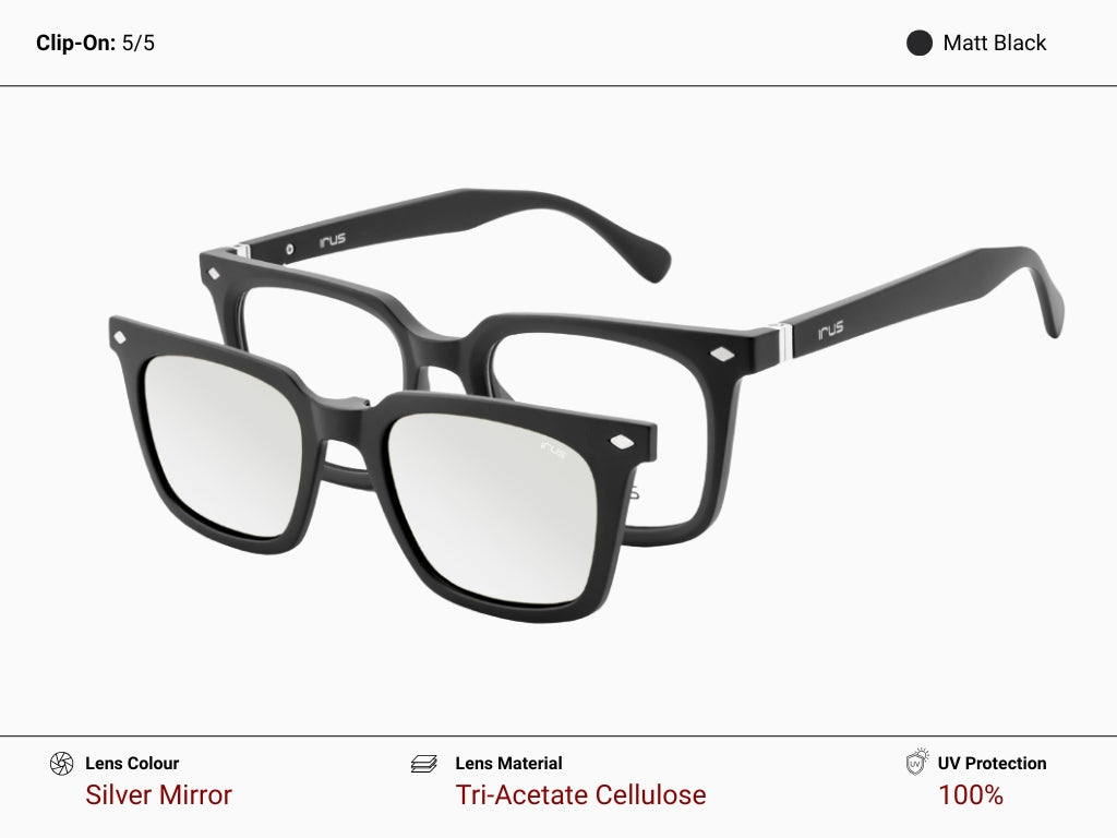 IRUS 3508 Men Square Clip-On Frames with 5 Clip-Ons