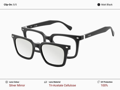 IRUS 3508 Men Square Clip-On Frames with 5 Clip-Ons