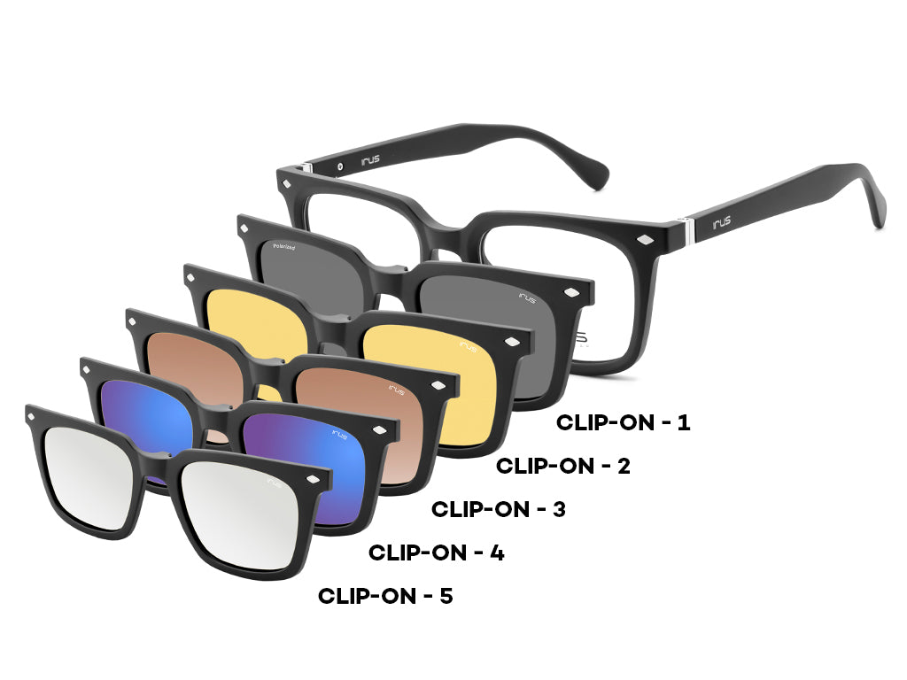 IRUS 3508 Men Square Clip-On Frames with 5 Clip-Ons